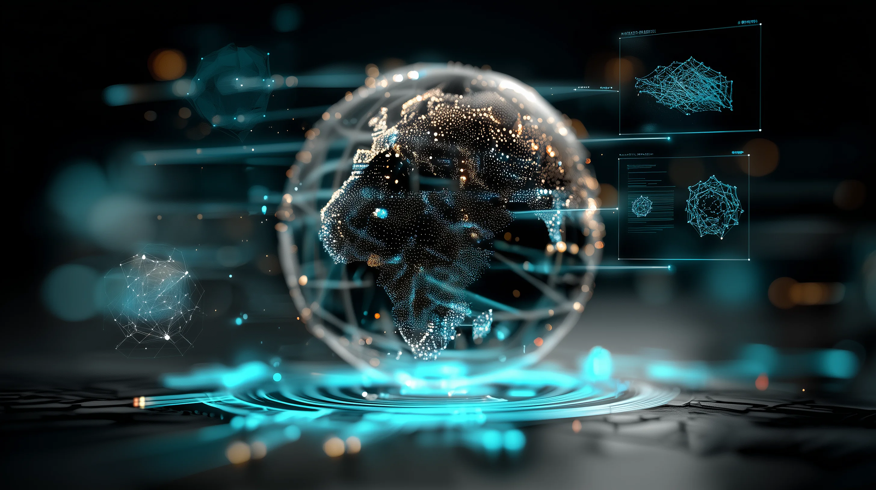 Holographic globe with converging domain panels